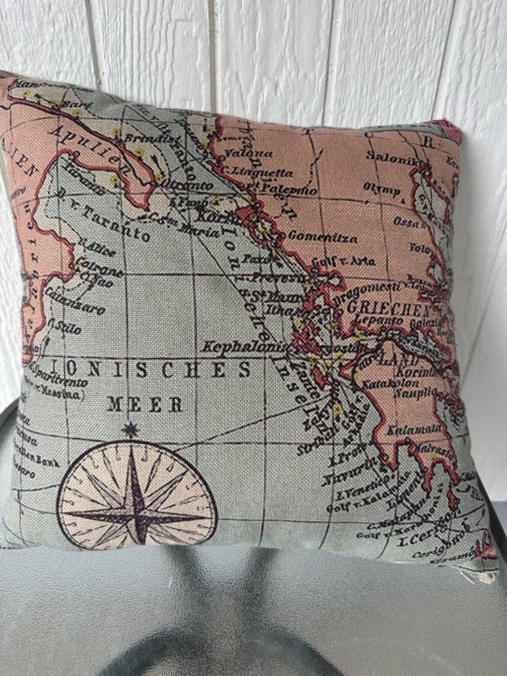 Old World Map Decorative Pillow Global Travel Decor Retro Mauve Blue Cream